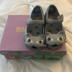 Mini Melissa Ultragirl silver glitter cat flat